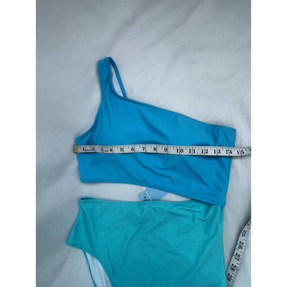 Yonique NWT One Piece Swimsuit One Shoulder Cutout Monokini Blue Turquoise sz L - Picture 9 of 12